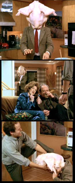 Bean The Movie - Mr Bean with turkey stuck on his head