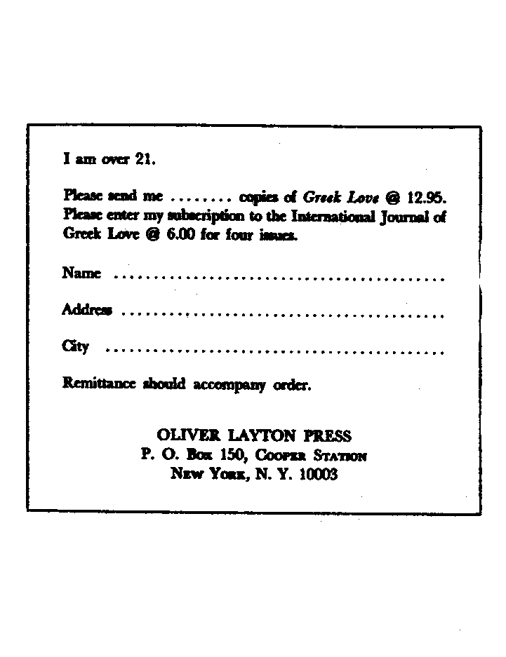 International Journal of Greek Love, Vol.1 No.1, 1965, page 2