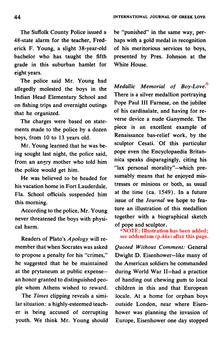 International Journal of Greek Love, Vol.1 No.2, 1966, page 44