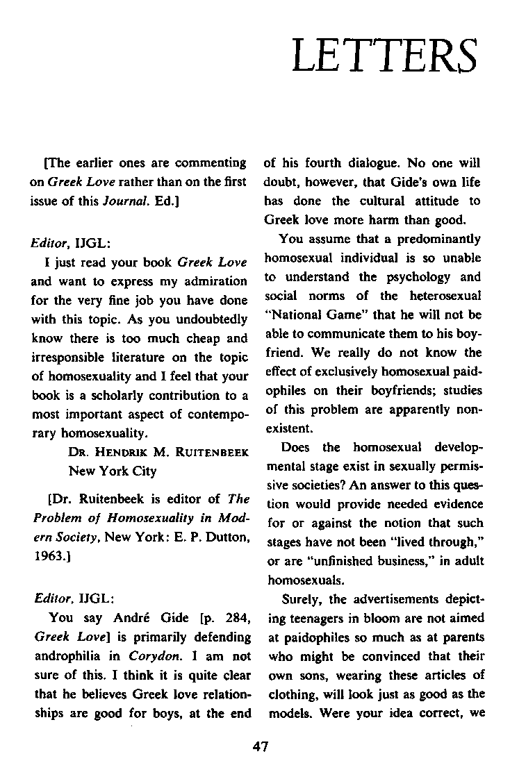 International Journal of Greek Love, Vol.1 No.2, 1966, page 47