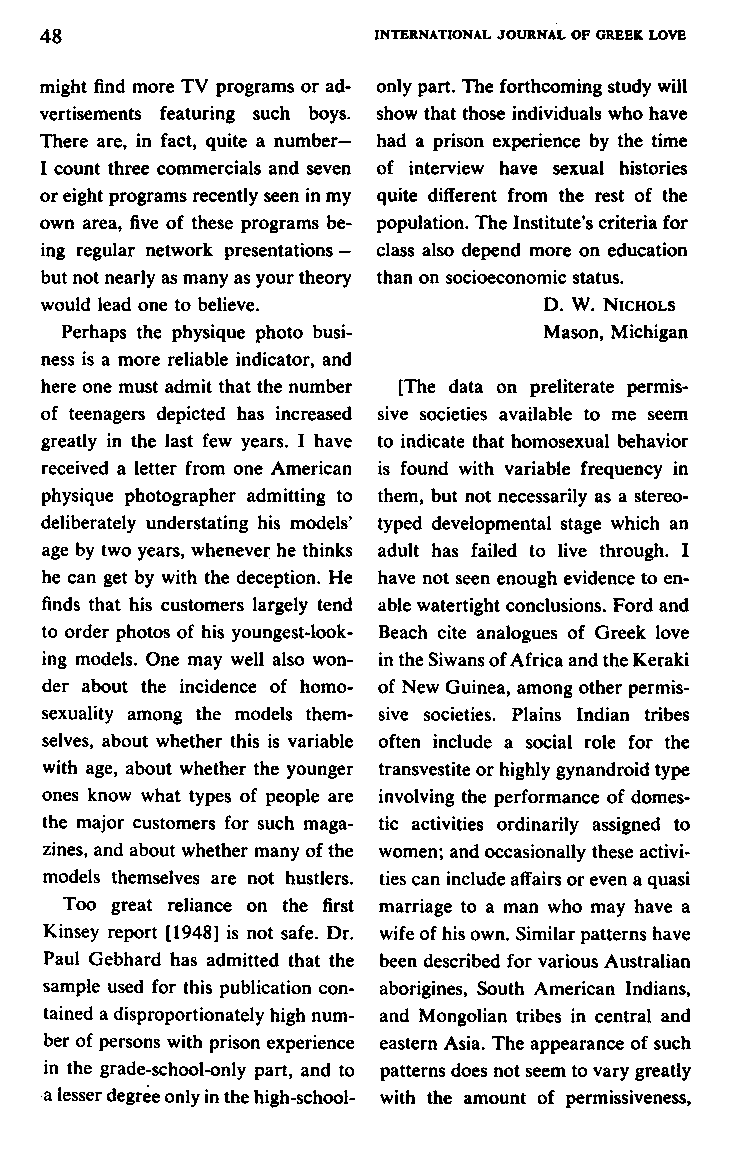International Journal of Greek Love, Vol.1 No.2, 1966, page 48