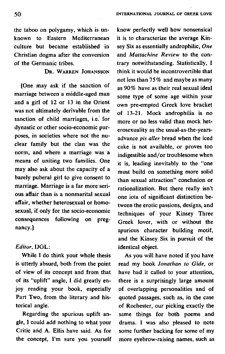 International Journal of Greek Love, Vol.1 No.2, 1966, page 50