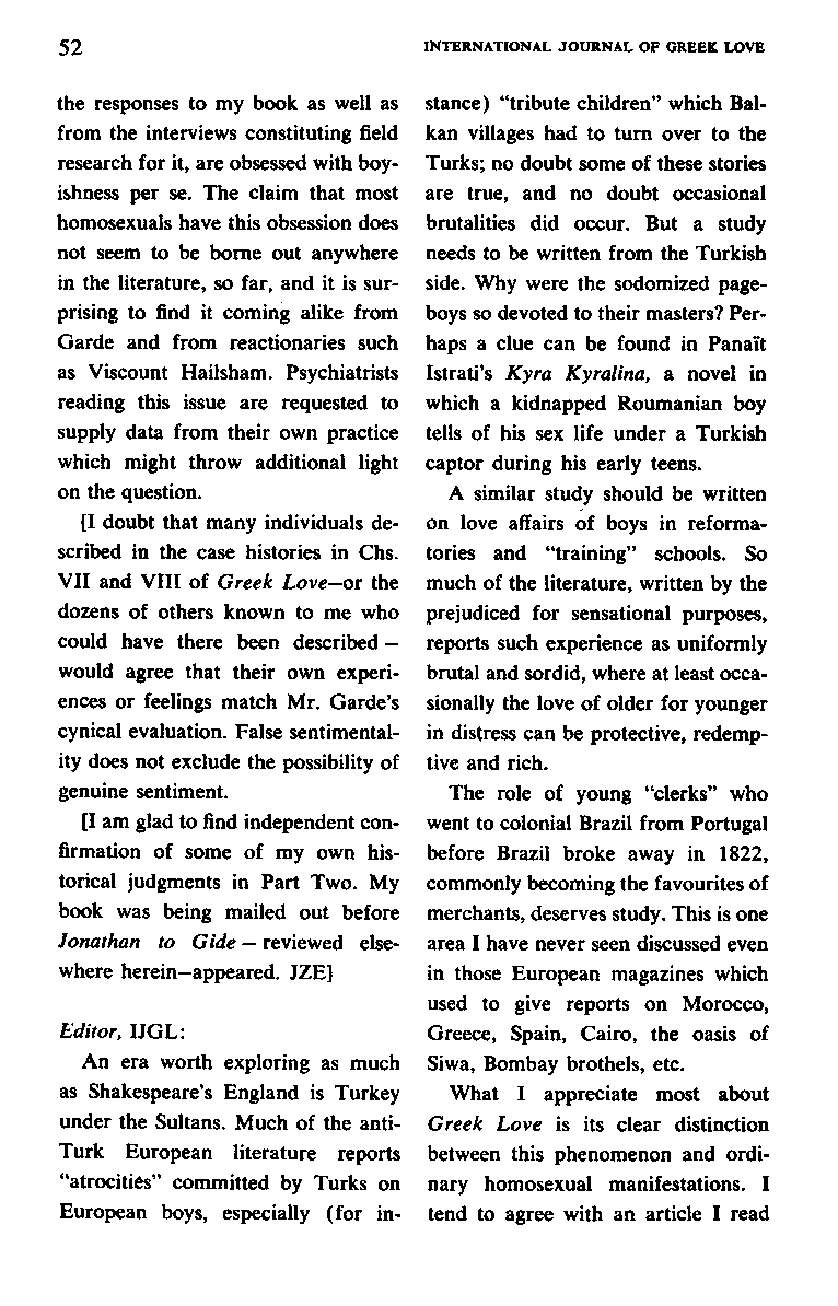International Journal of Greek Love, Vol.1 No.2, 1966, page 52
