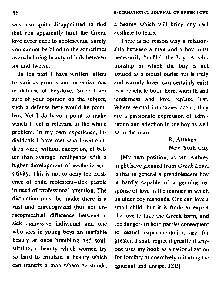 International Journal of Greek Love, Vol.1 No.2, 1966, page 56