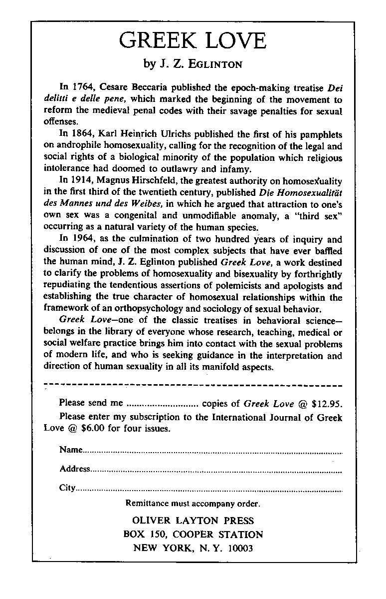 International Journal of Greek Love, Vol.1 No.2, 1966, page 62