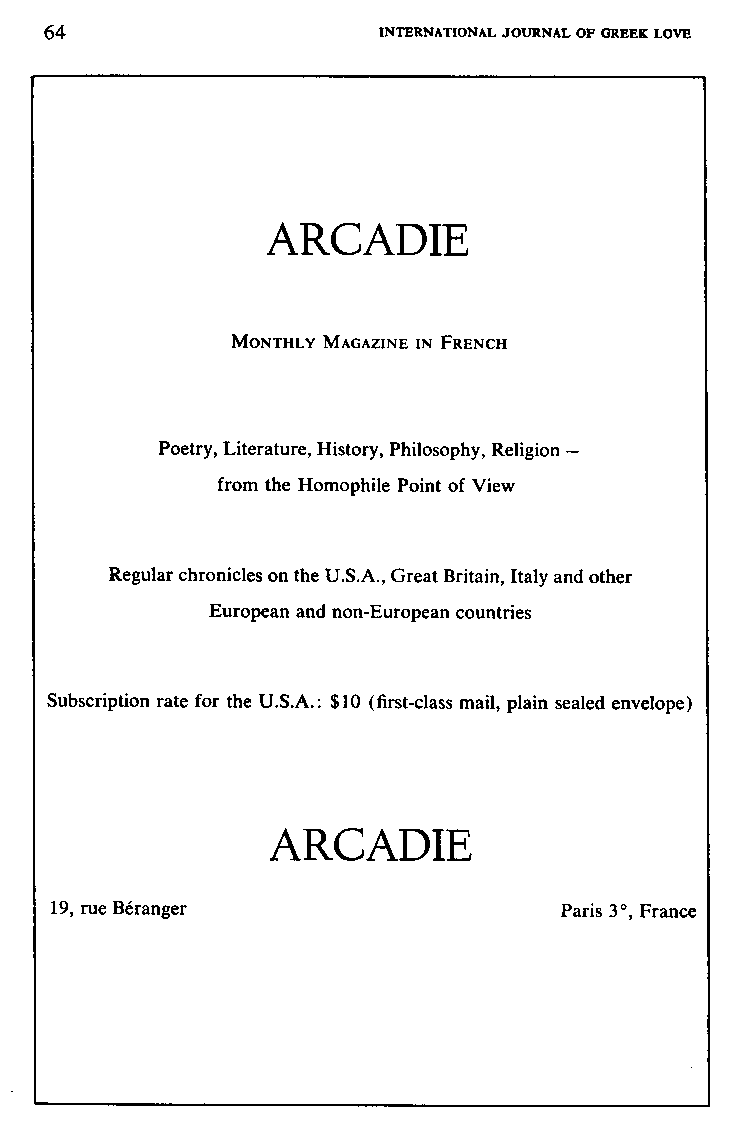 International Journal of Greek Love, Vol.1 No.2, 1966, page 64
