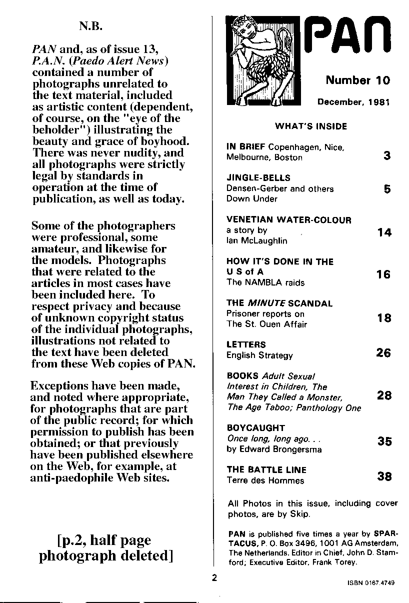 PAN - A Magazine About Boy-Love, Number 10, December 1981, page 2