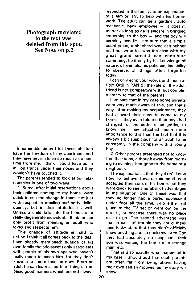 PAN - A Magazine About Boy-Love, Number 10, December 1981, page 20