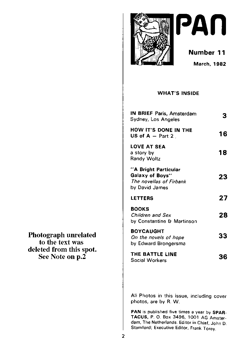 PAN - A Magazine About Boy-Love, Number 11, March 1982, page 2