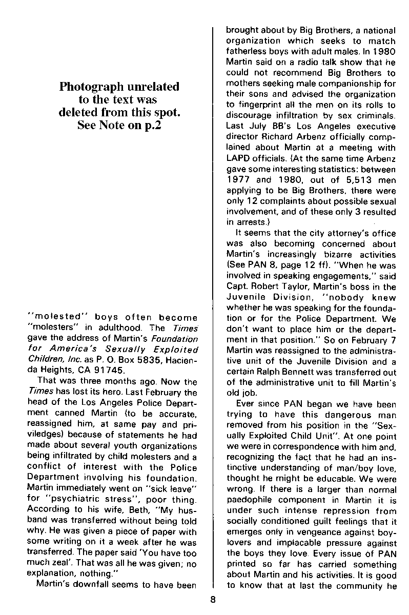 PAN - A Magazine About Boy-Love, Number 11, March 1982, page 8