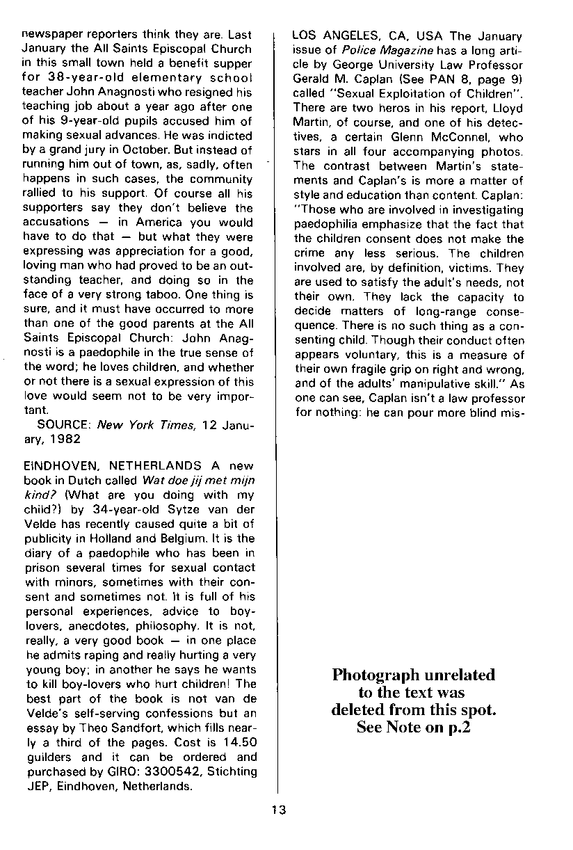 PAN - A Magazine About Boy-Love, Number 11, March 1982, page 13