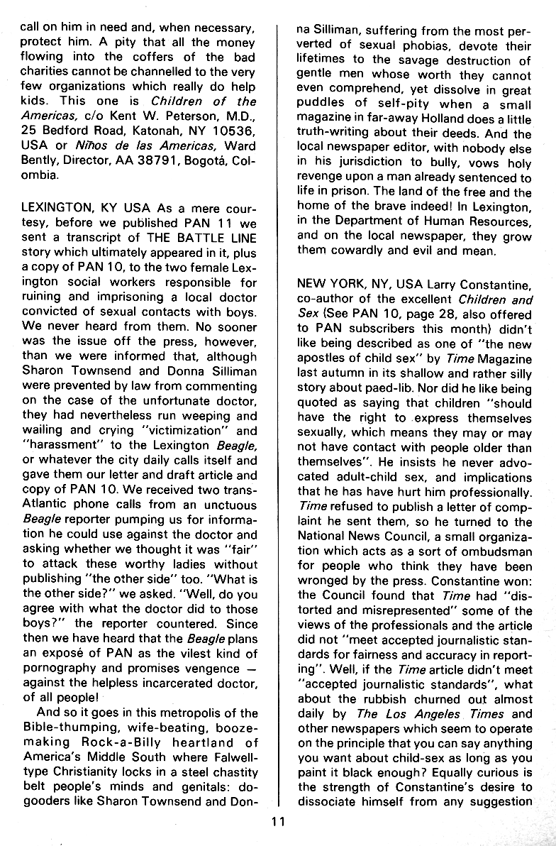 PAN - A Magazine About Boy-Love, Number 12, July 1982, page 11