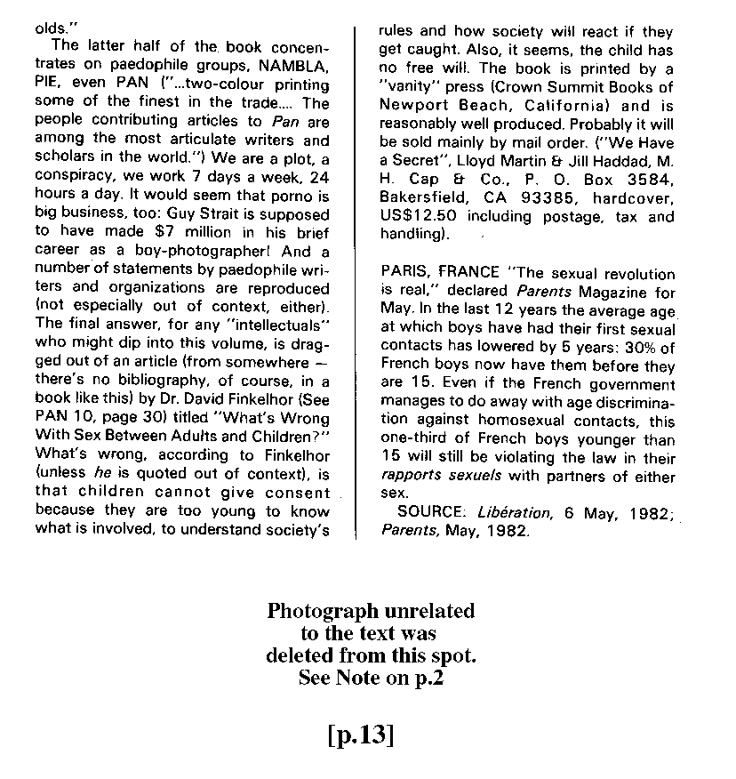 PAN - A Magazine About Boy-Love, Number 12, July 1982, page 13