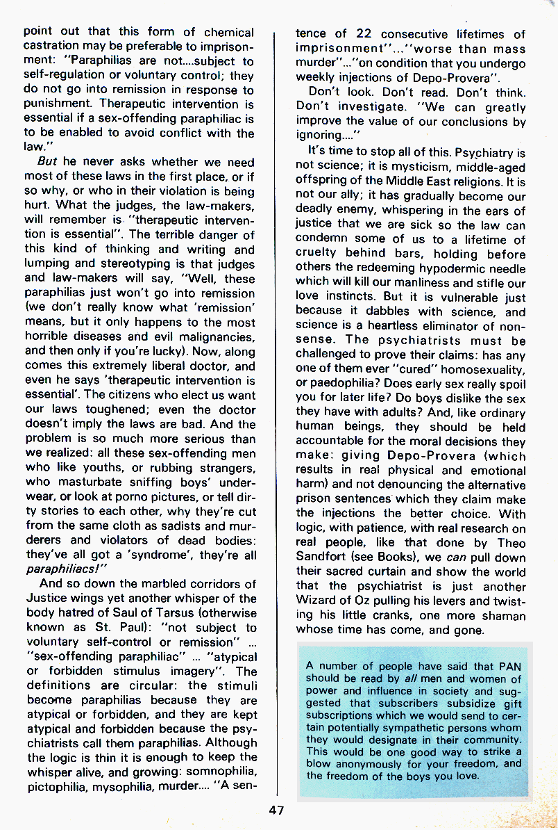 PAN - A Magazine About Boy-Love, Number 12, July 1982, page 47