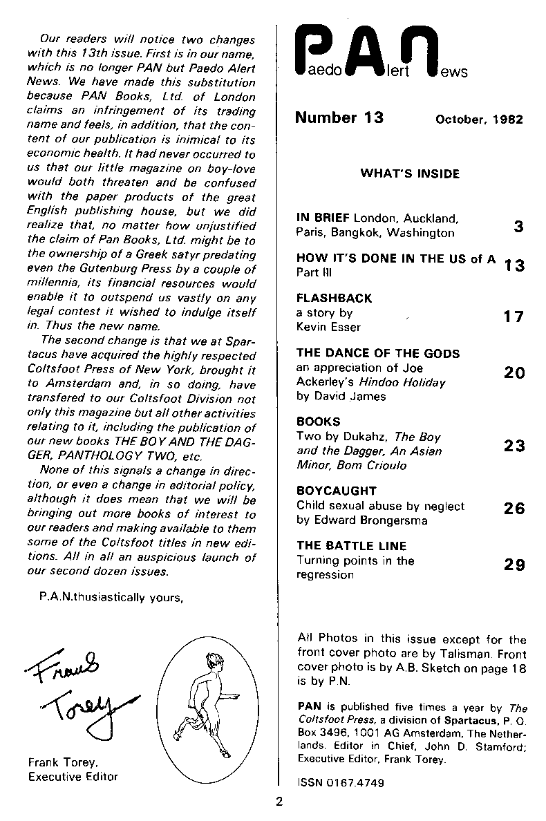 P.A.N. - Paedo Alert News, Number 13, October 1982, page 2