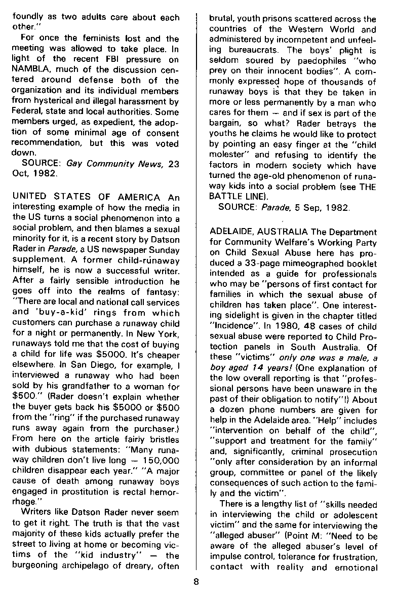 P.A.N. - Paedo Alert News, Number 14, December 1982, page 8