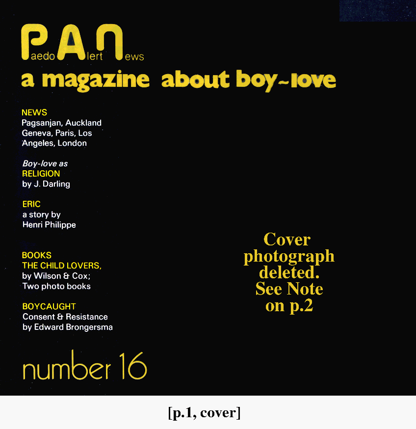 P.A.N. - Paedo Alert News, Number 16, July 1983, page 1