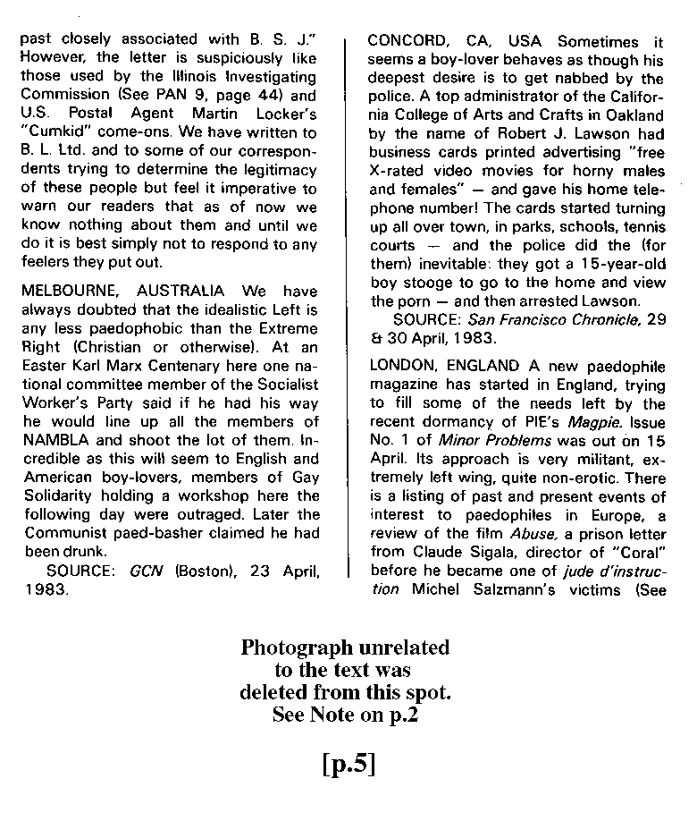 P.A.N. - Paedo Alert News, Number 16, July 1983, page 5