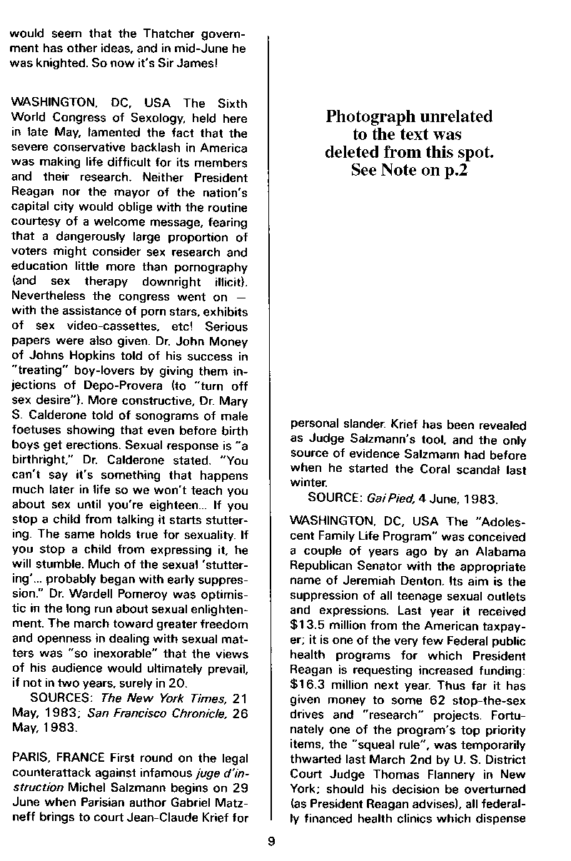 P.A.N. - Paedo Alert News, Number 16, July 1983, page 9