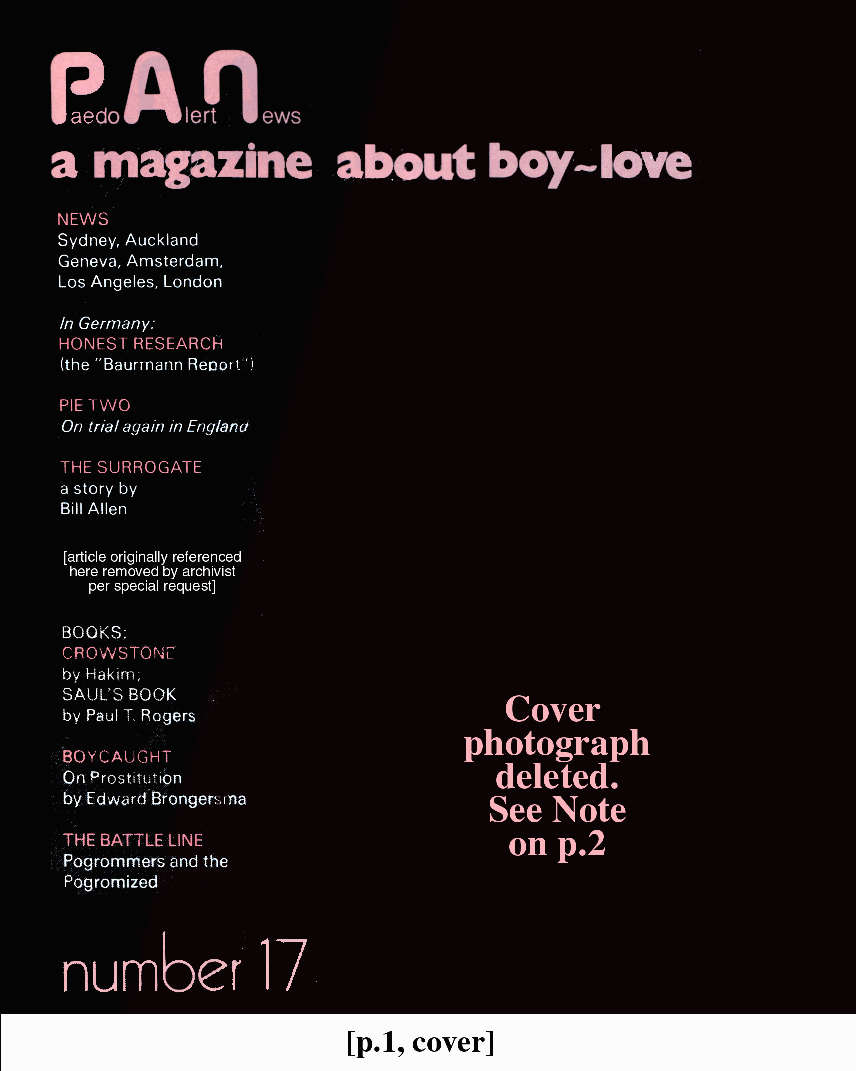 P.A.N. - Paedo Alert News, Number 17, October 1983, page 1