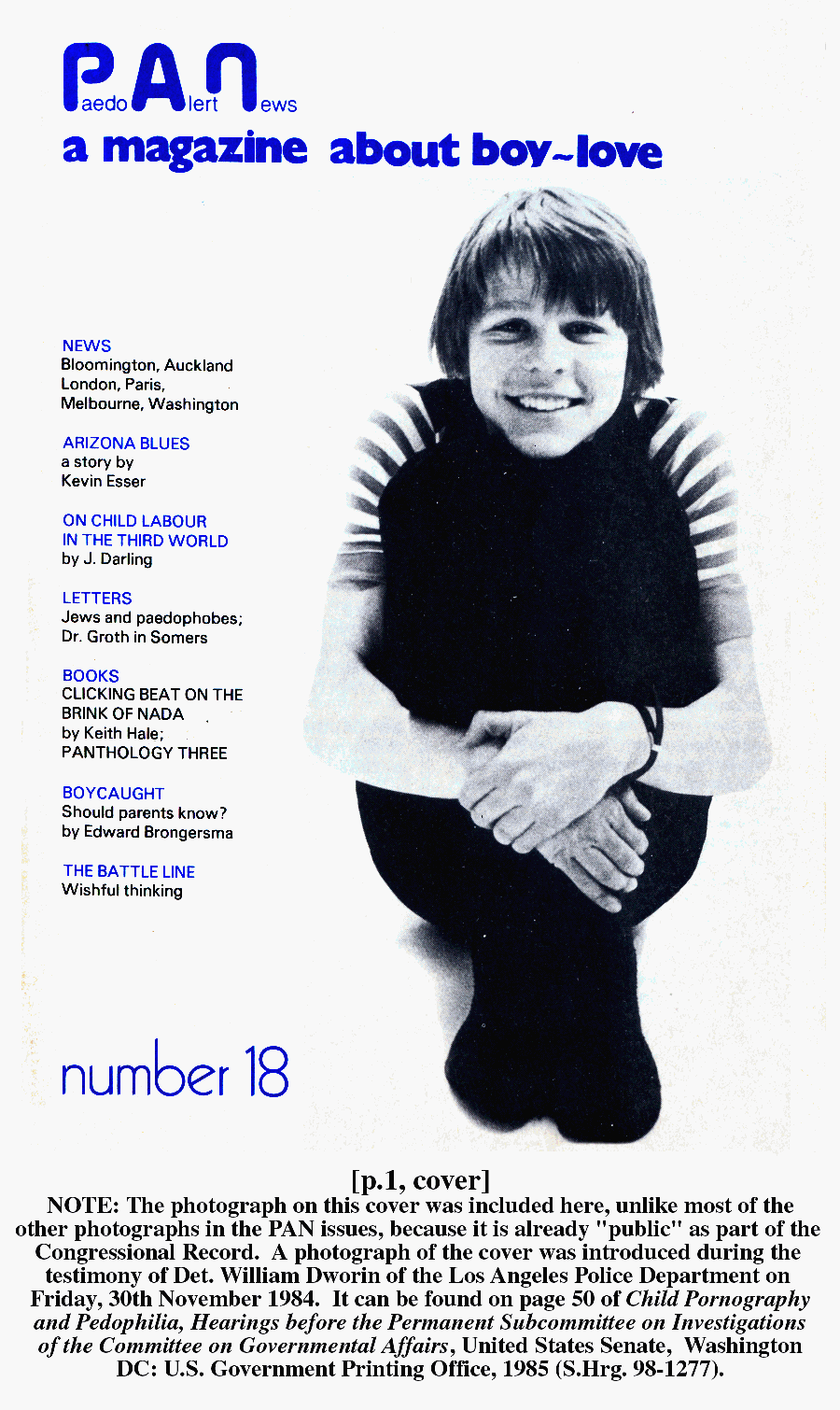 P.A.N. - Paedo Alert News, Number 18, May 1984, page 1