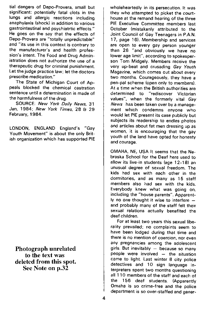 P.A.N. - Paedo Alert News, Number 18, May 1984, page 4
