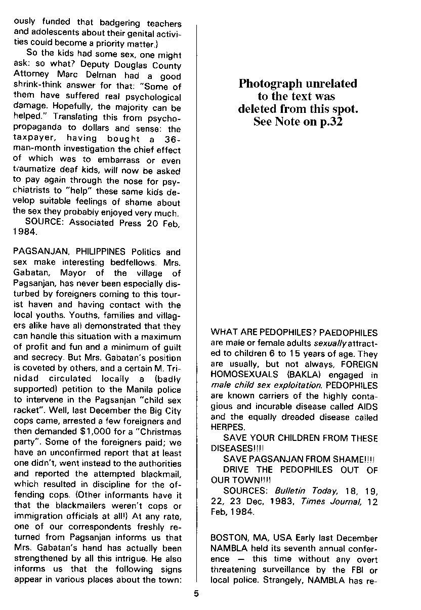 P.A.N. - Paedo Alert News, Number 18, May 1984, page 5