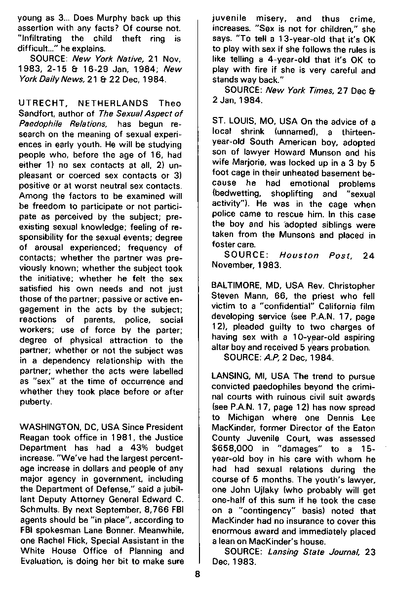 P.A.N. - Paedo Alert News, Number 18, May 1984, page 8