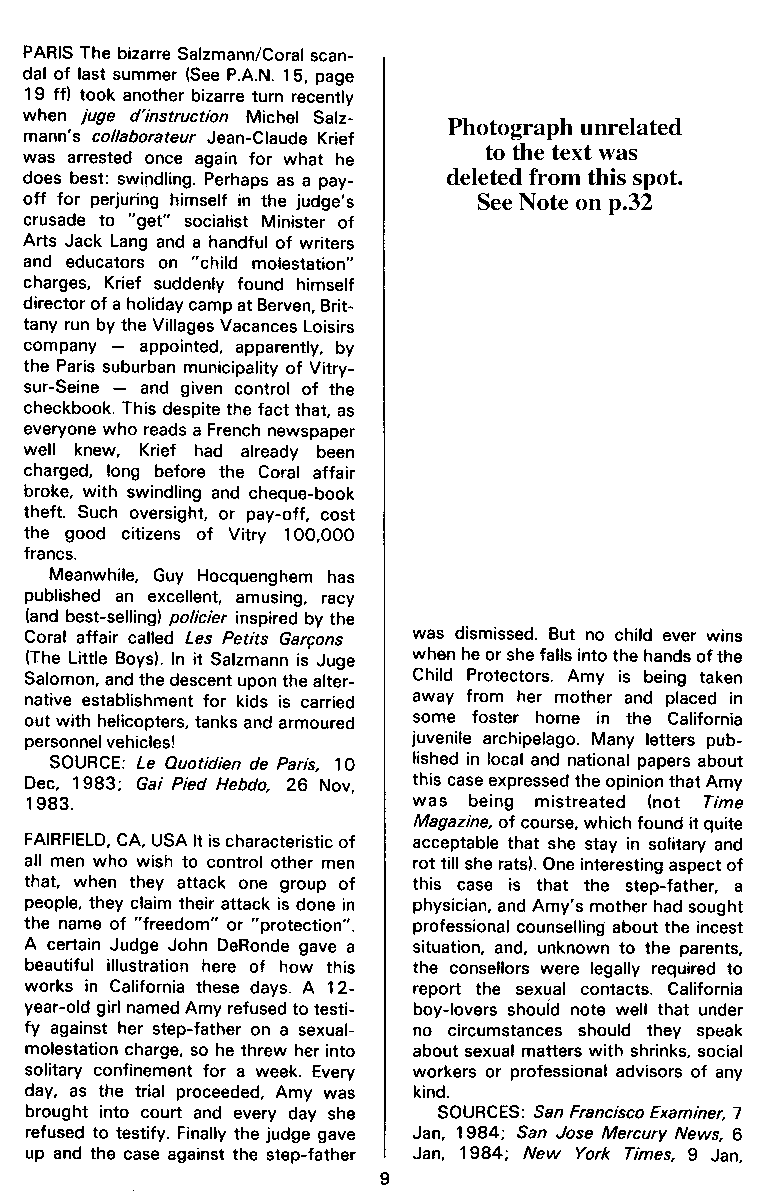 P.A.N. - Paedo Alert News, Number 18, May 1984, page 9
