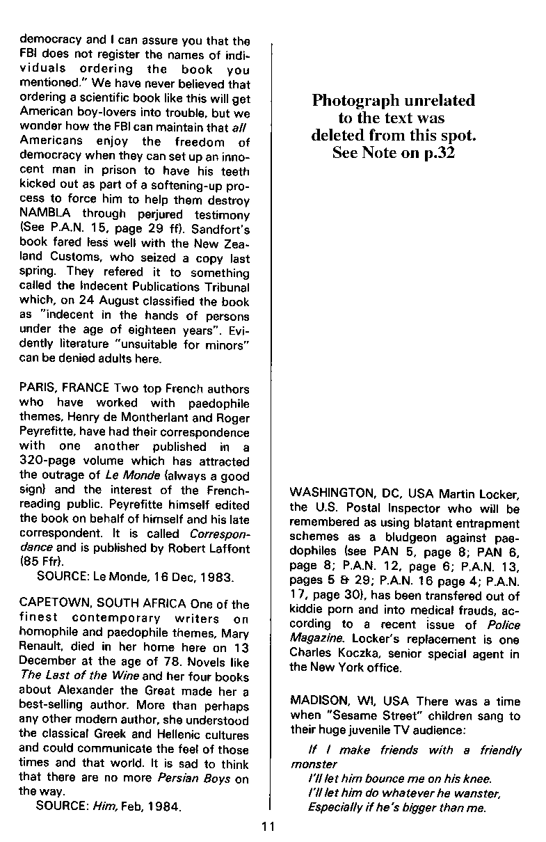 P.A.N. - Paedo Alert News, Number 18, May 1984, page 11