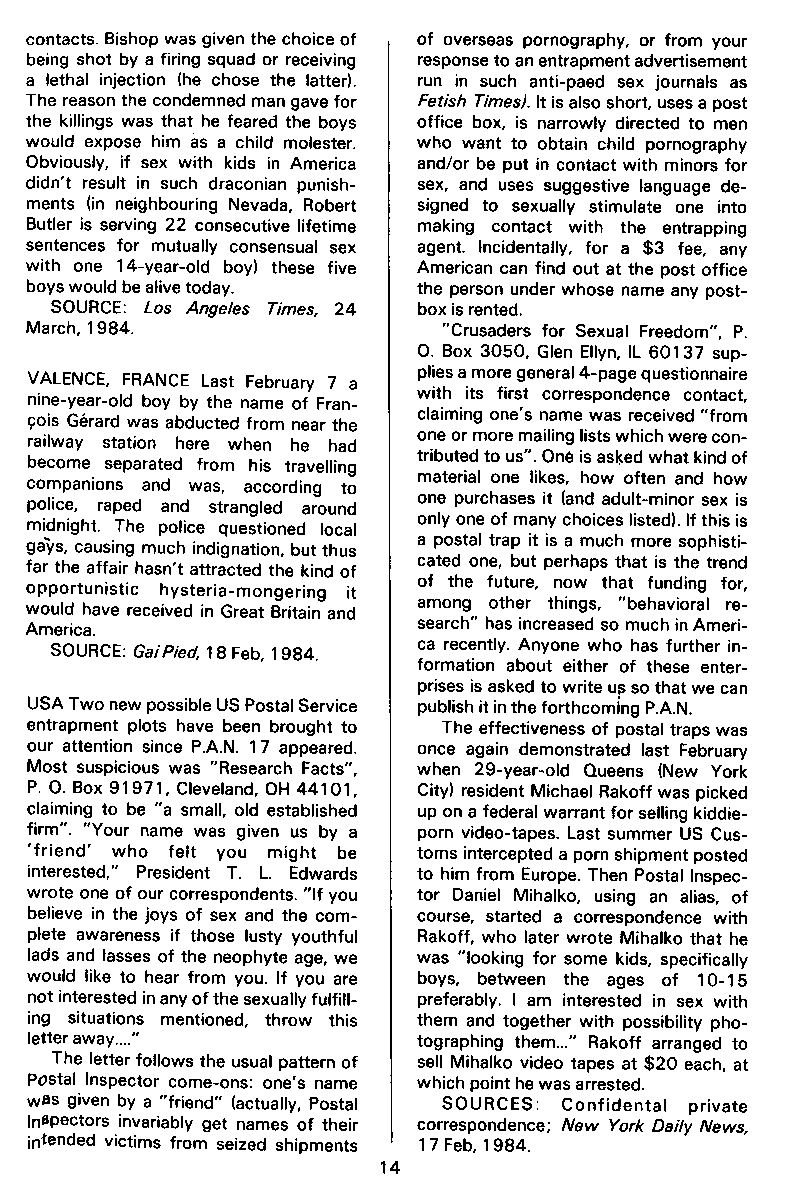 P.A.N. - Paedo Alert News, Number 18, May 1984, page 14