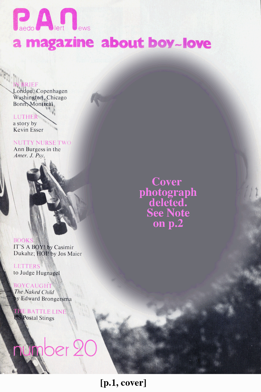 P.A.N. - Paedo Alert News, Number 20, October 1984, page 1