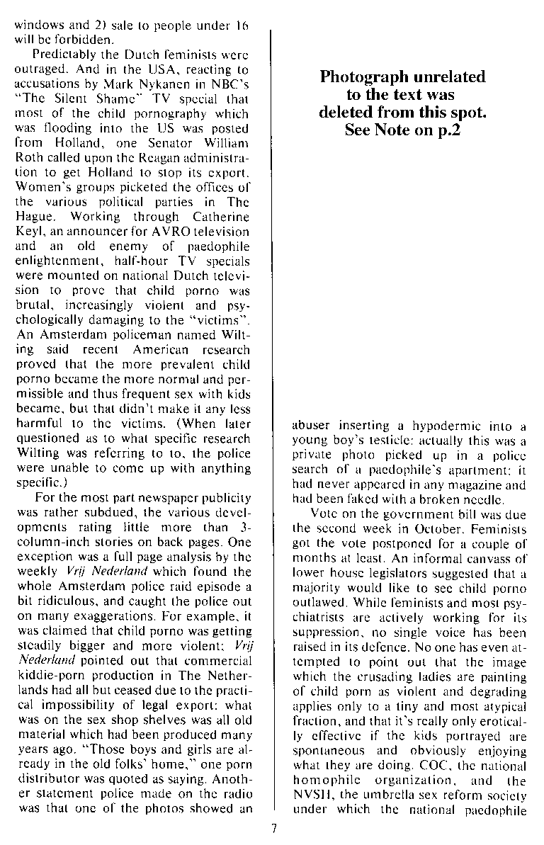 P.A.N. - Paedo Alert News, Number 20, October 1984, page 7