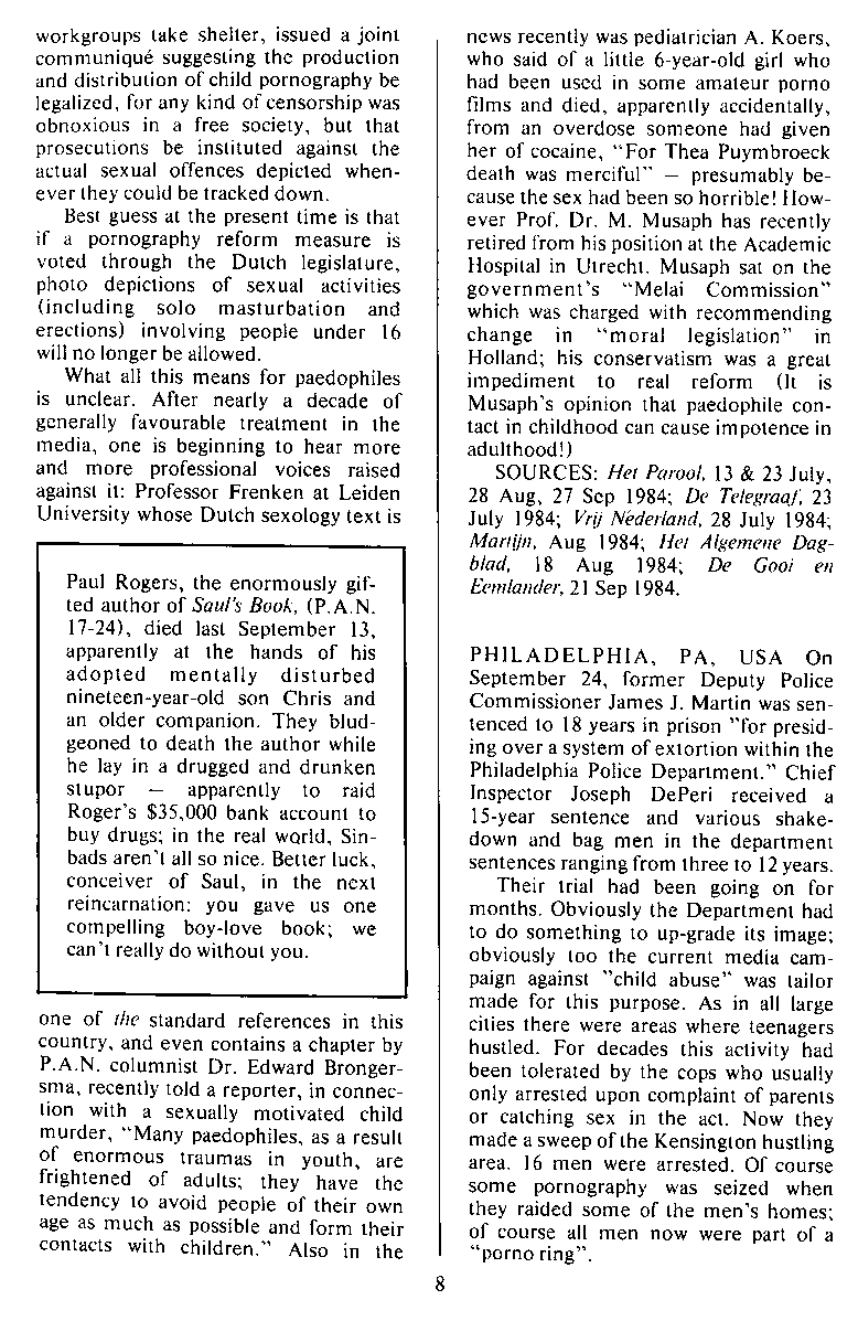 P.A.N. - Paedo Alert News, Number 20, October 1984, page 8