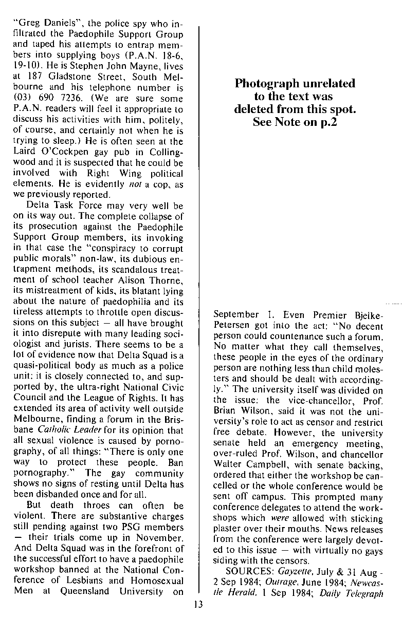 P.A.N. - Paedo Alert News, Number 20, October 1984, page 13