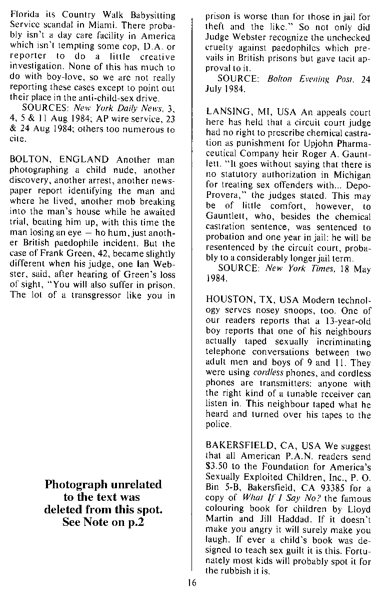 P.A.N. - Paedo Alert News, Number 20, October 1984, page 16