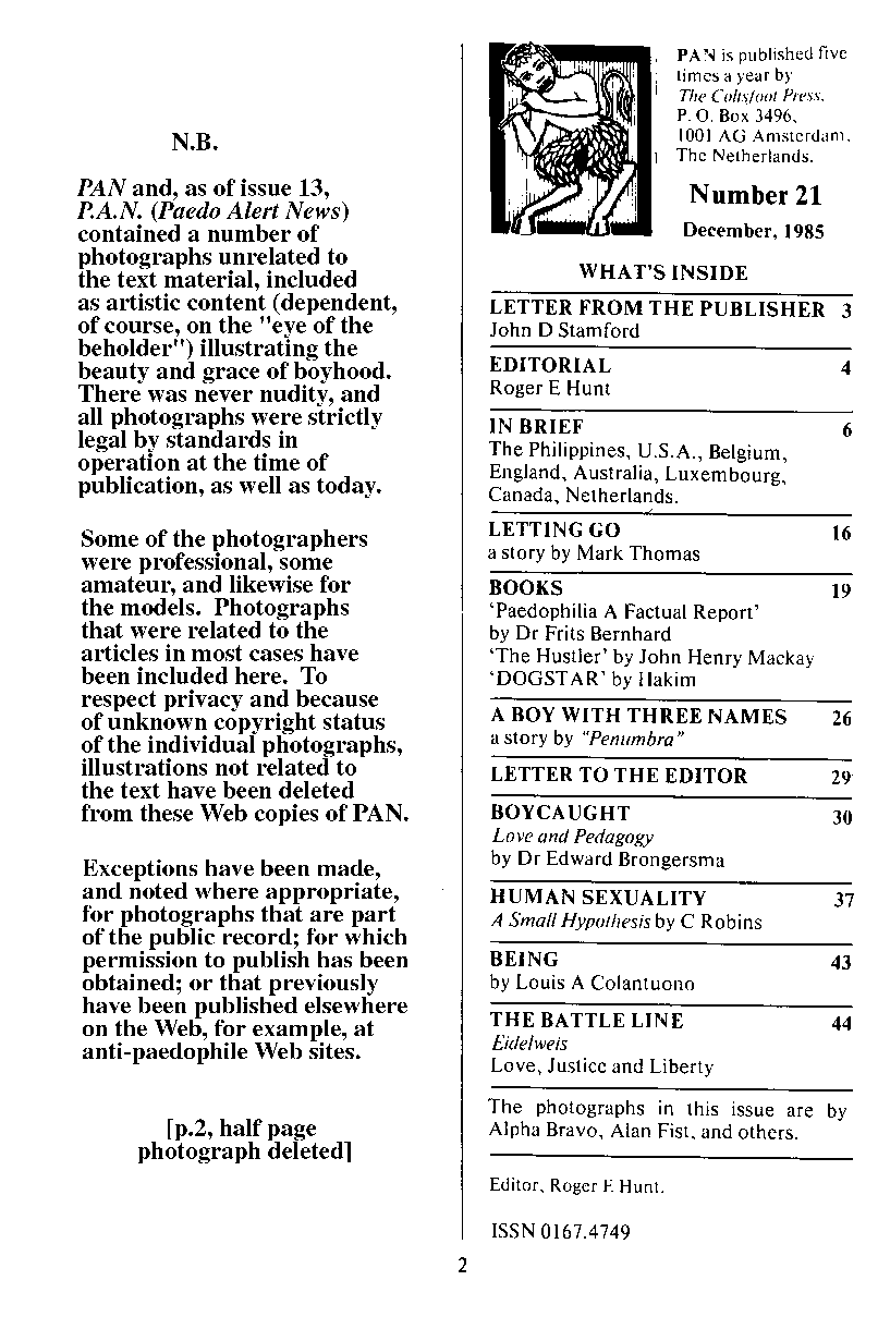 P.A.N. - Paedo Alert News, Number 21, December 1985, page 2
