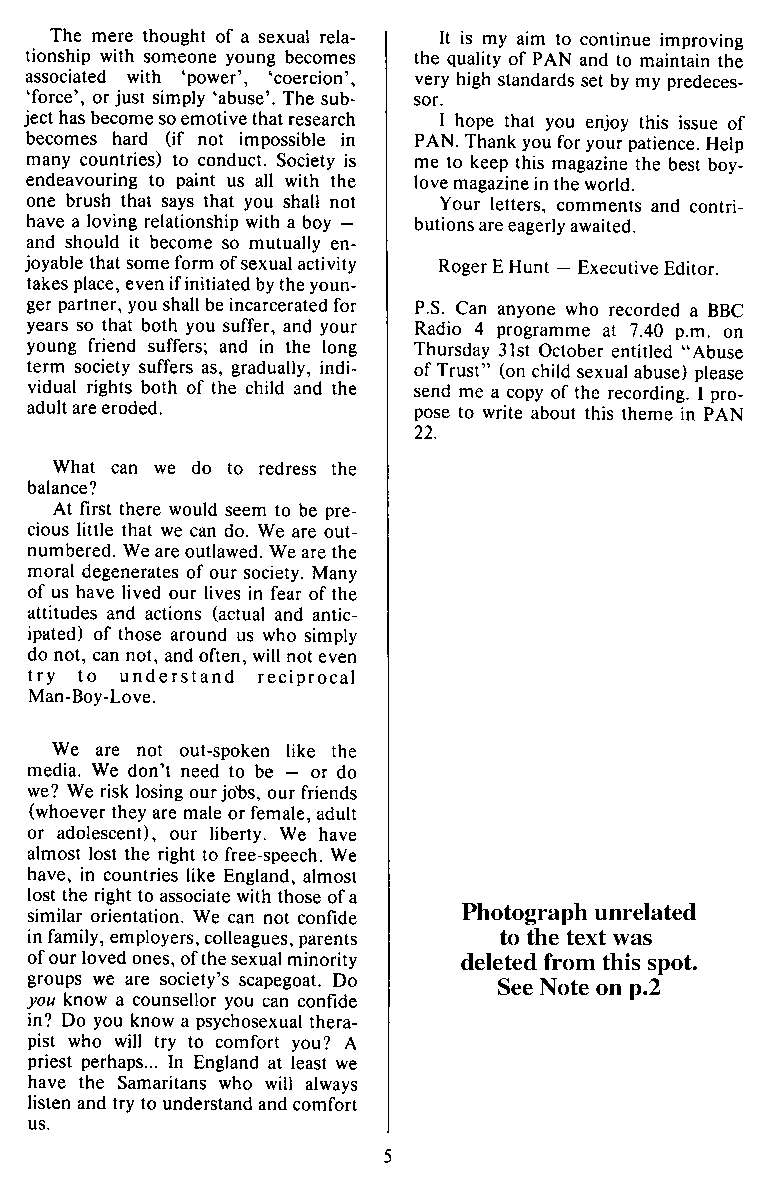 P.A.N. - Paedo Alert News, Number 21, December 1985, page 5