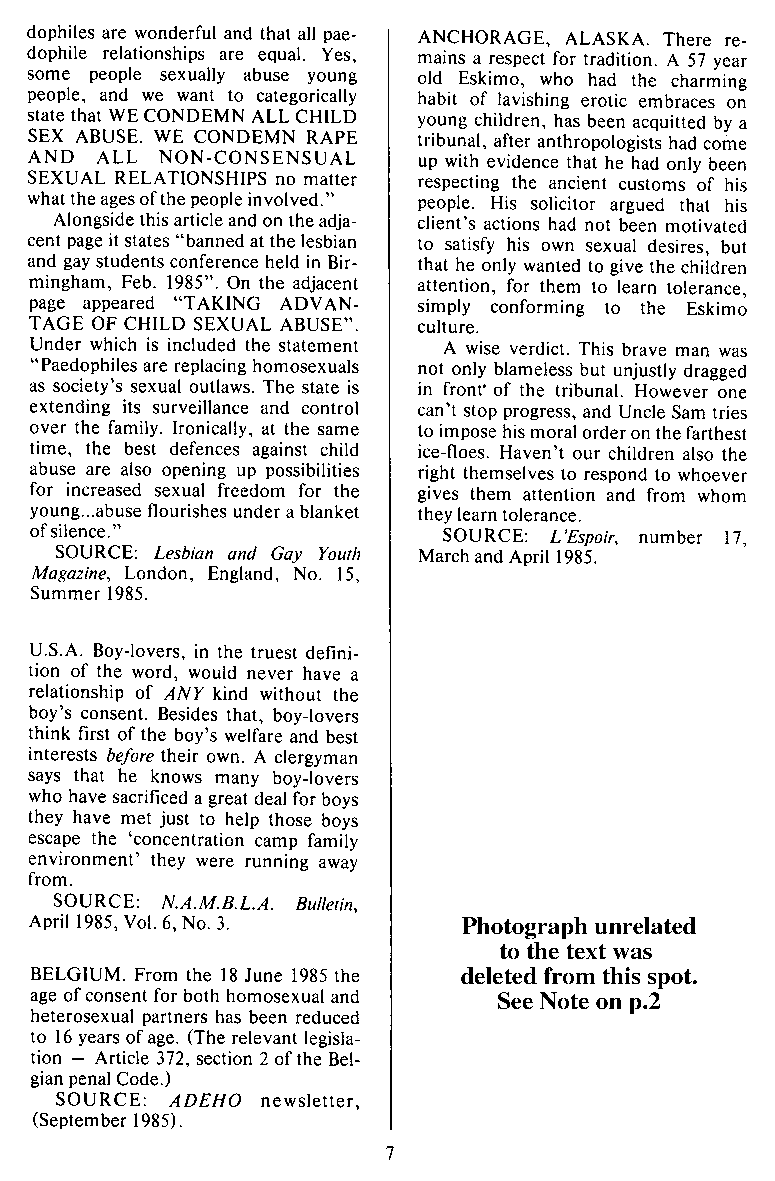P.A.N. - Paedo Alert News, Number 21, December 1985, page 7