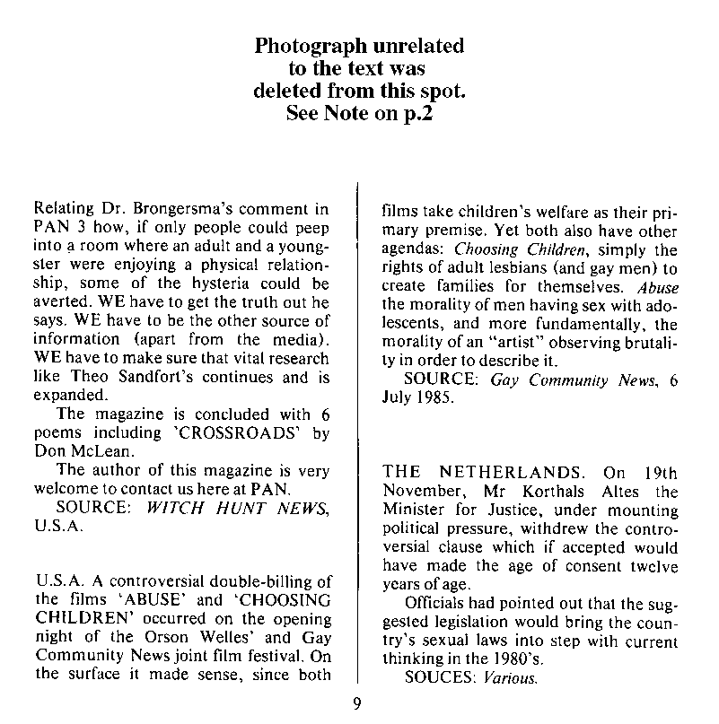 P.A.N. - Paedo Alert News, Number 21, December 1985, page 9