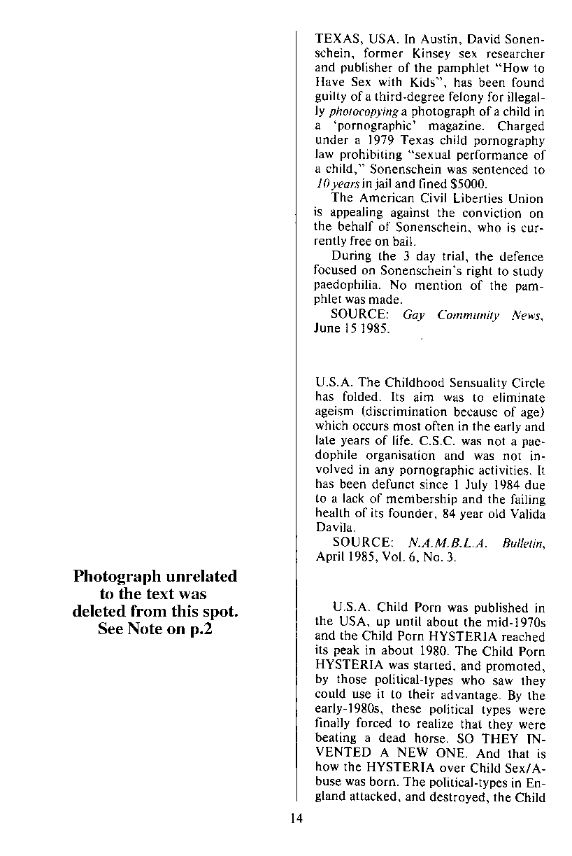 P.A.N. - Paedo Alert News, Number 21, December 1985, page 14