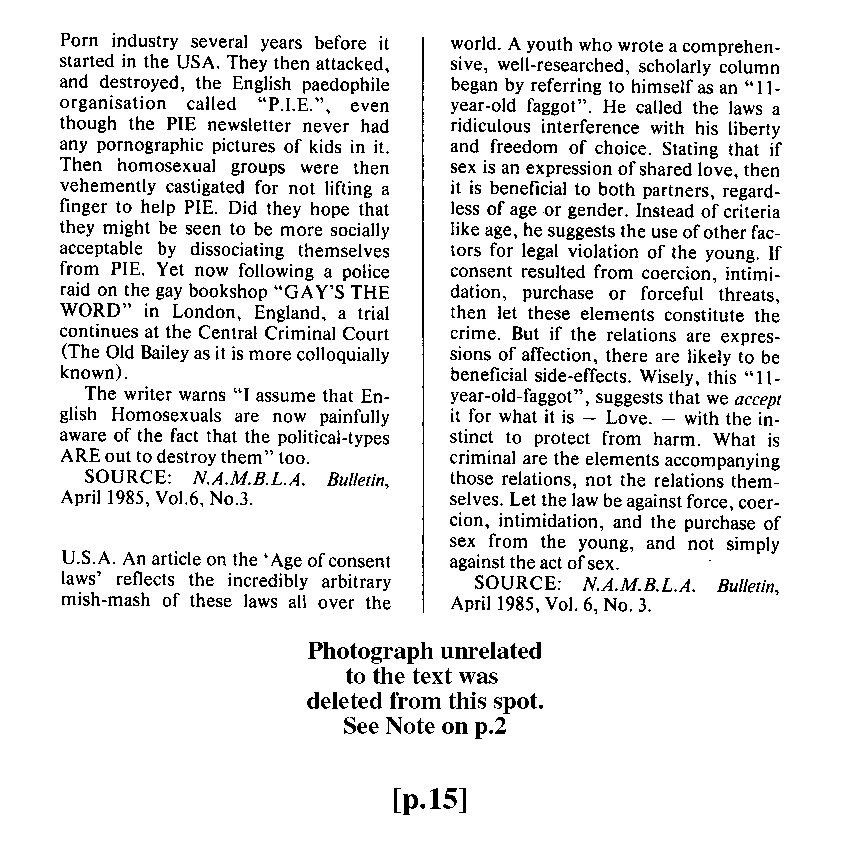 P.A.N. - Paedo Alert News, Number 21, December 1985, page 15