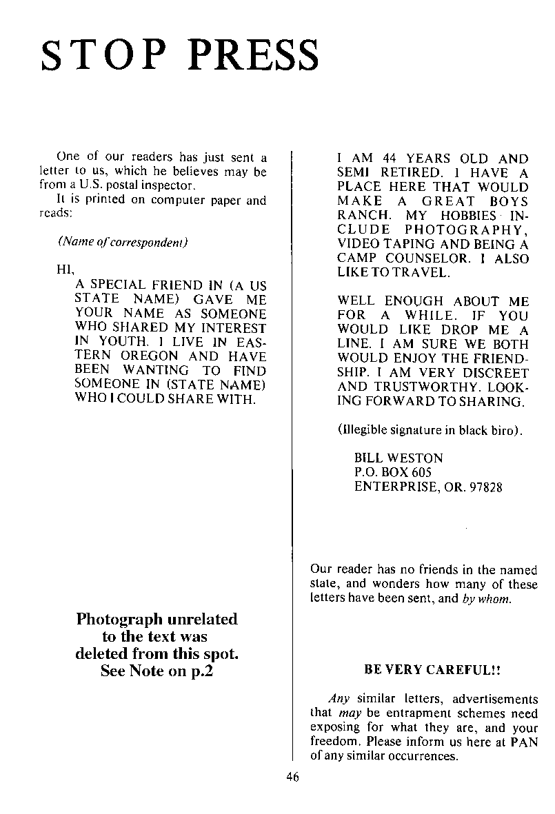 P.A.N. - Paedo Alert News, Number 21, December 1985, page 46