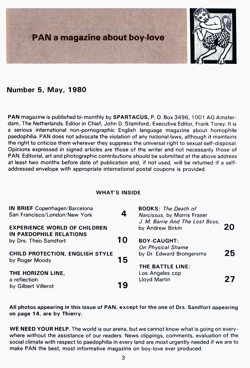 PAN - A Magazine About Boy-Love, Number 5, May 1980, page 3