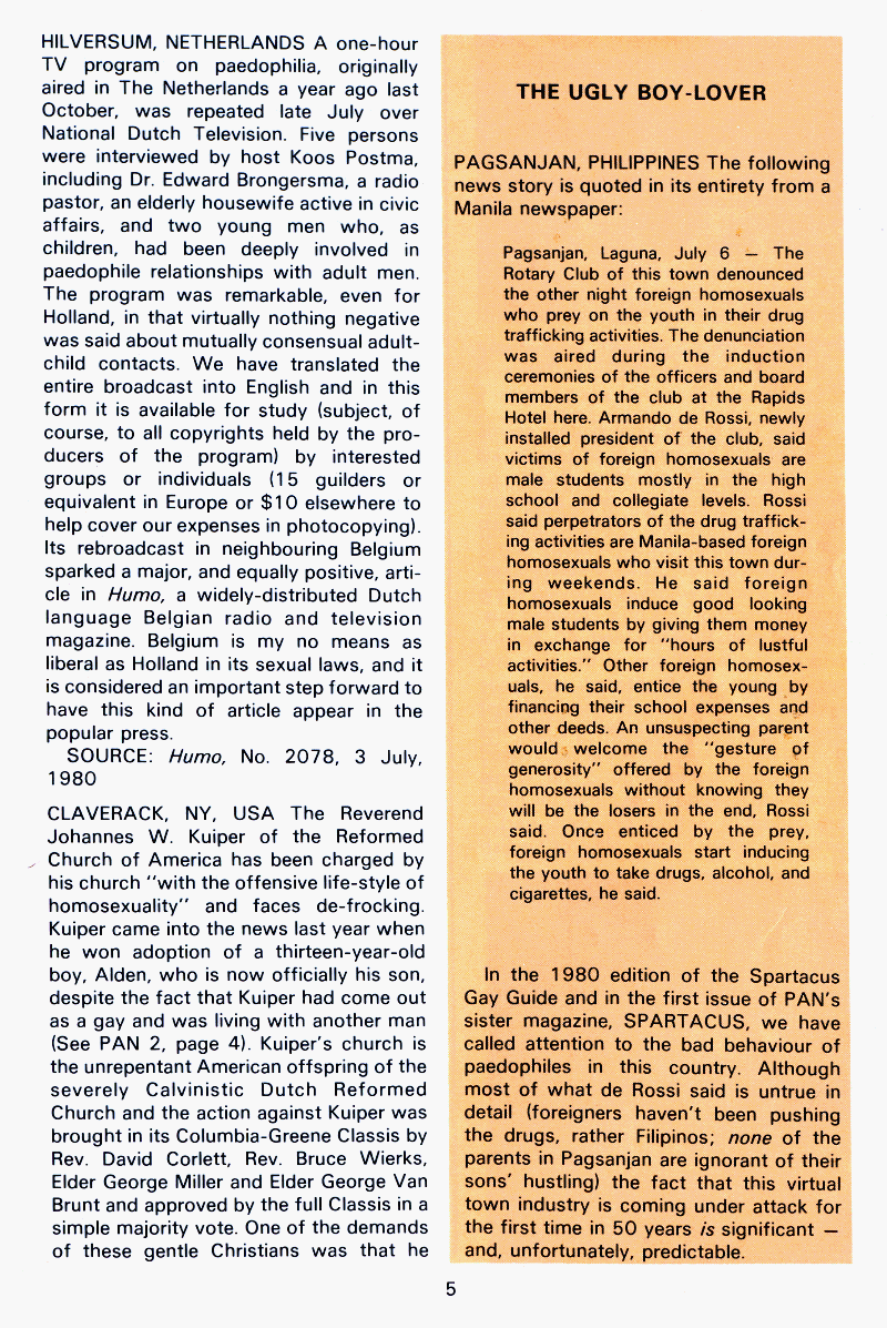 PAN - A Magazine About Boy-Love, Number 6, September 1980, page 5