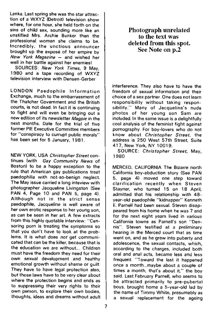 PAN - A Magazine About Boy-Love, Number 6, September 1980, page 7