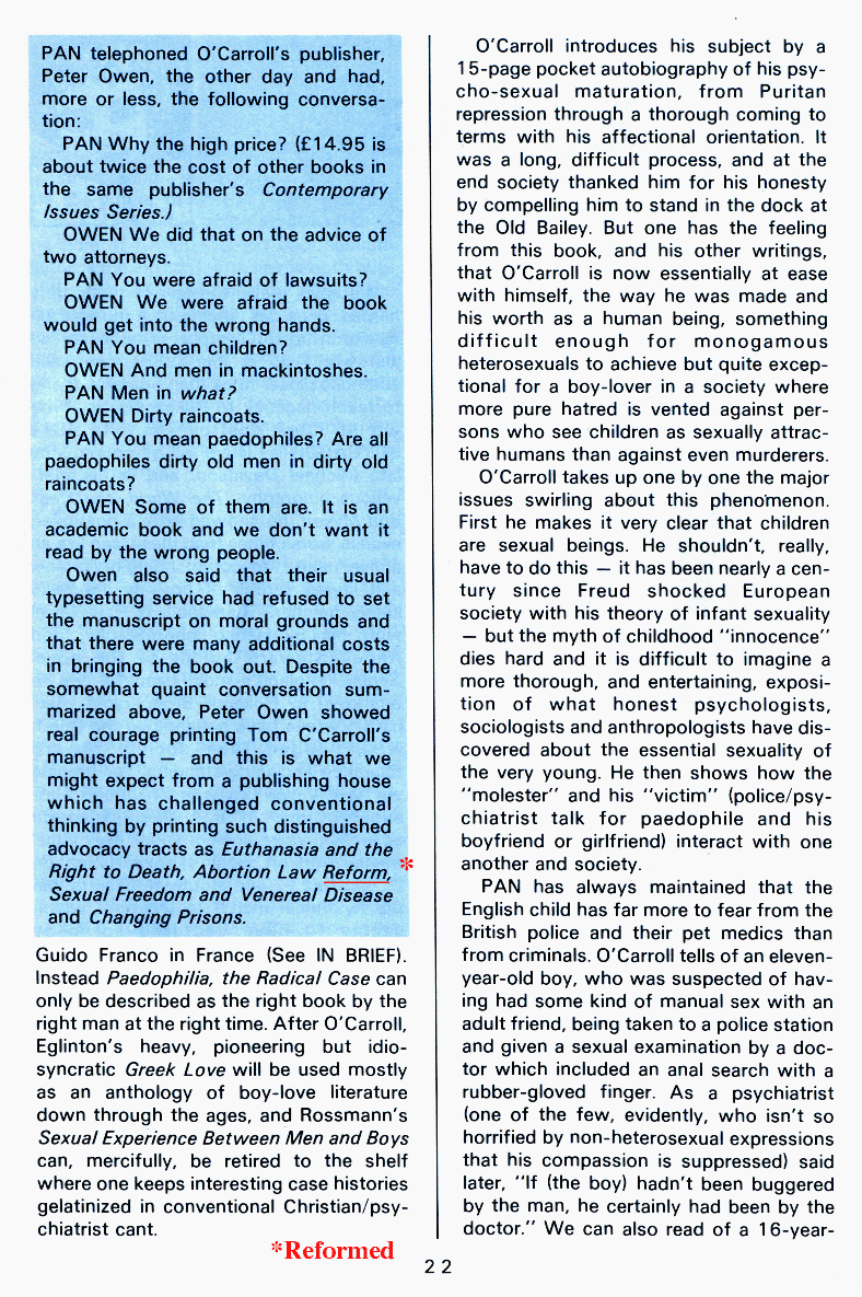 PAN - A Magazine About Boy-Love, Number 7, December 1980, page 22