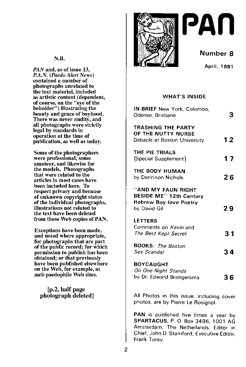 PAN - A Magazine About Boy-Love, Number 8, April 1981, page 2